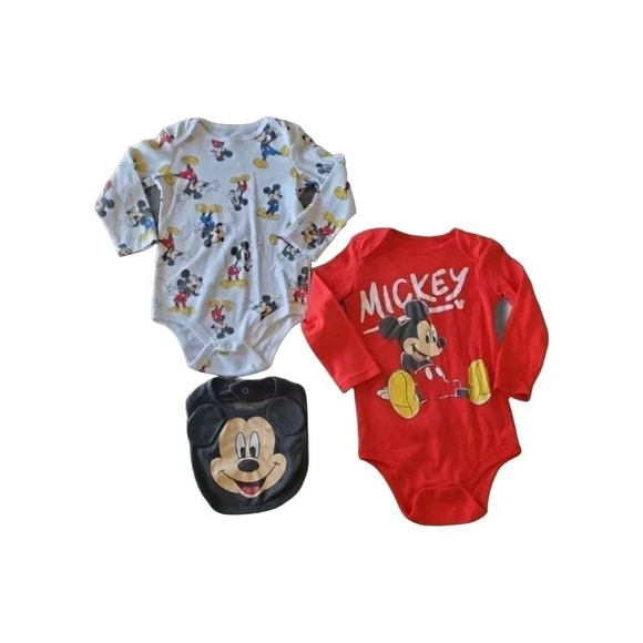18m Mickey 3 piece Bodysuit and Bib Set - Picture 2 of 5